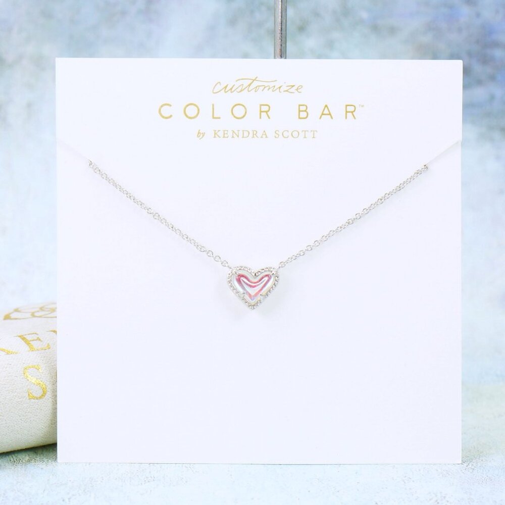 Kendra Scott Ari Heart Dichroic Glass necklace Silver Tone